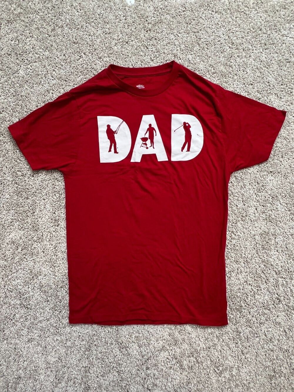 Dad Golf BBQ Funny Graphic T-Shirt Red Mens Size S Casual Short Sleeve 👍